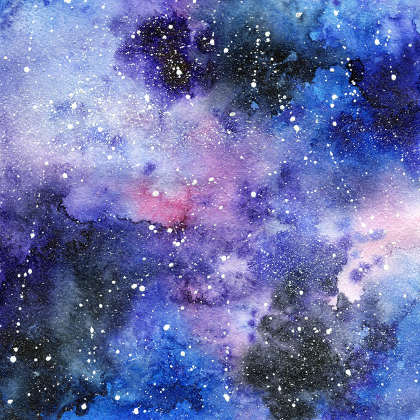 Bright painted watercolor space texture. Hand drawn background with text place. - Photo, Image