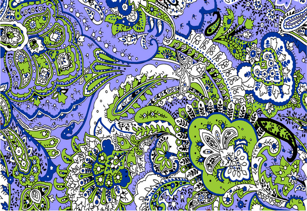 Naadloos patroon met paisley en bloemen - Vector, afbeelding