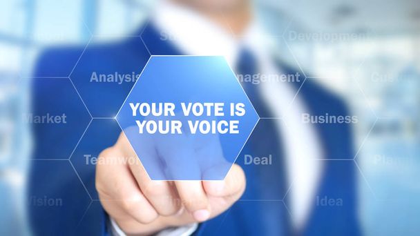 Your Vote is your Voice, Man Working on Holographic Interface, Visual Screen - Photo, Image