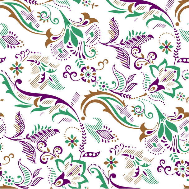 Seamless pattern with paisley and flowers - Vector, Image