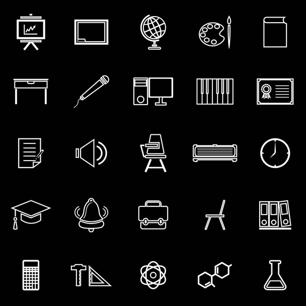 Iconos de línea de aula sobre fondo negro
 - Vector, imagen