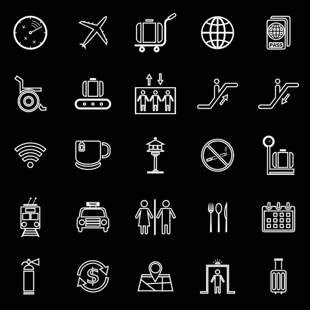Iconos de línea de aeropuerto sobre fondo negro
 - Vector, imagen