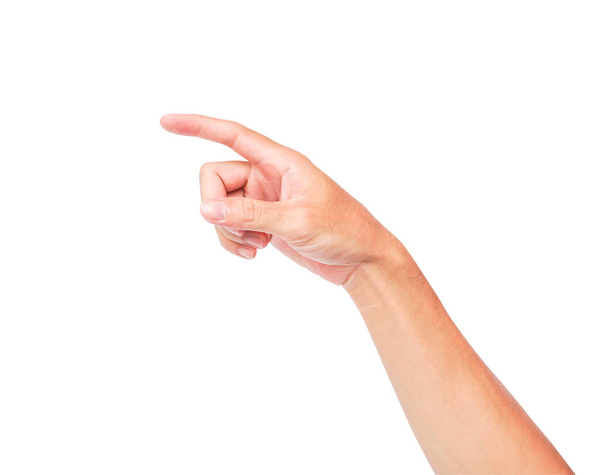 Man hand wijzen geïsoleerd op witte achtergrond met knippen pat - Foto, afbeelding