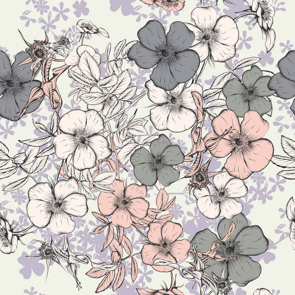 Floral vintage pattern with rose flowers - Vector, afbeelding