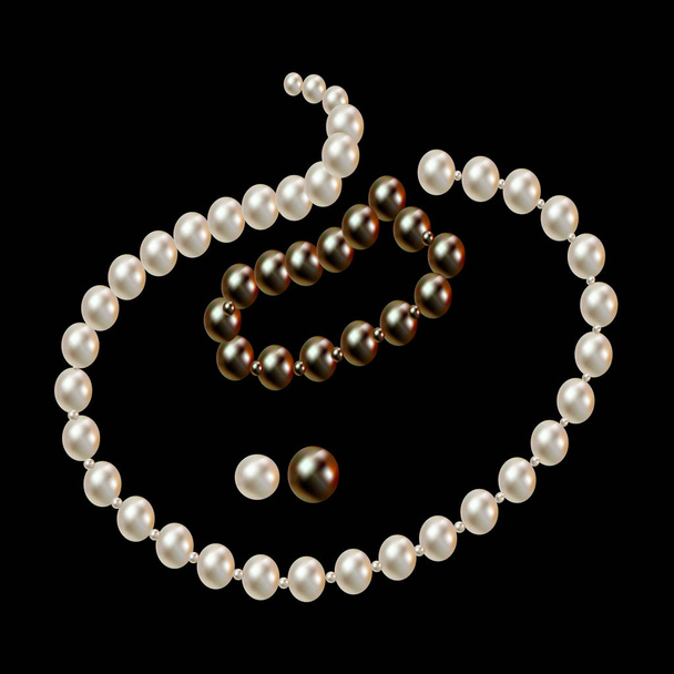 Necklace with pink and black pearls and stars romantic - Vector, Image