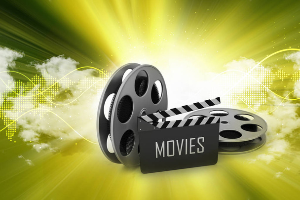 3d illustration of Film Reels and Clapper board - Photo, Image