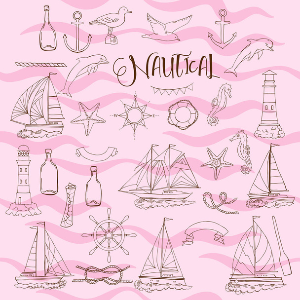 Nautical background hand drawn elements - Vector, Image