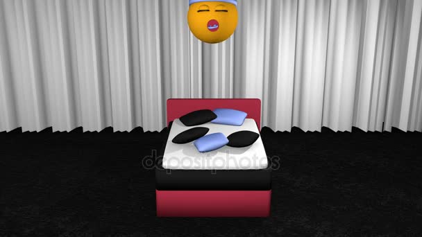 fliegendes Emoticon mit blauer Schlafmütze und Schnuller - Filmmaterial, Video