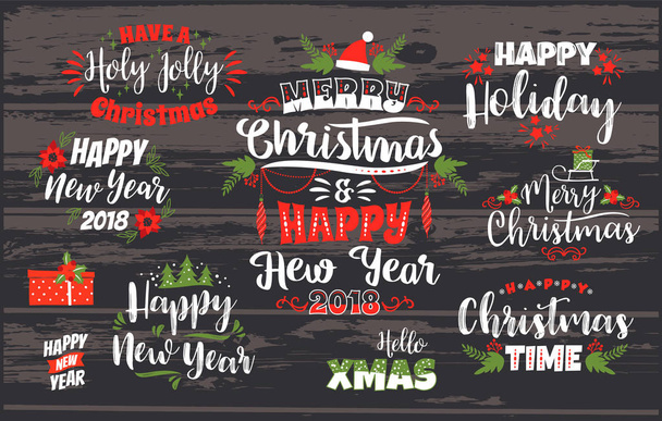 Set of Christmas and Happy New Year lettering designs. - Vector, Image