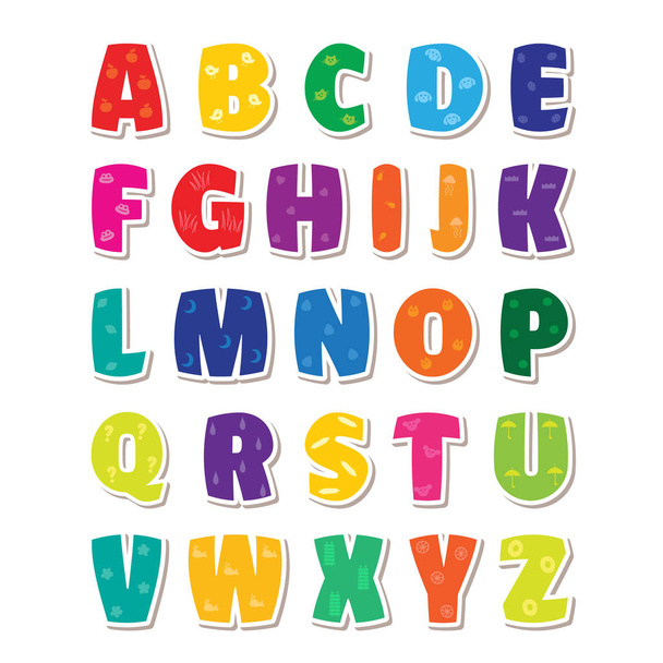 Cute funny childish alphabet. Vector font illustration - Vector, Image
