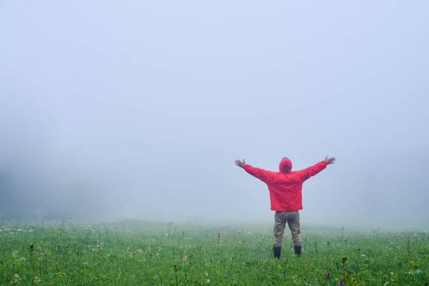 Чоловічі простягнуті руки в туманній погоді
  - Фото, зображення