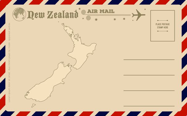 ニュージーランドの地図とヴィンテージのポストカード - ベクター画像