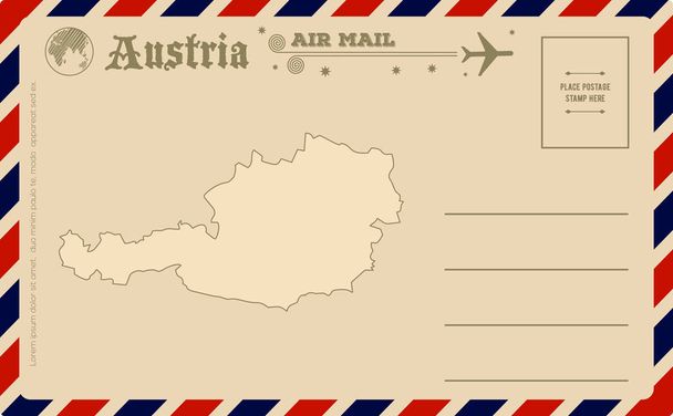 Vintage καρτ-ποστάλ με χάρτη της Αυστρίας - Διάνυσμα, εικόνα
