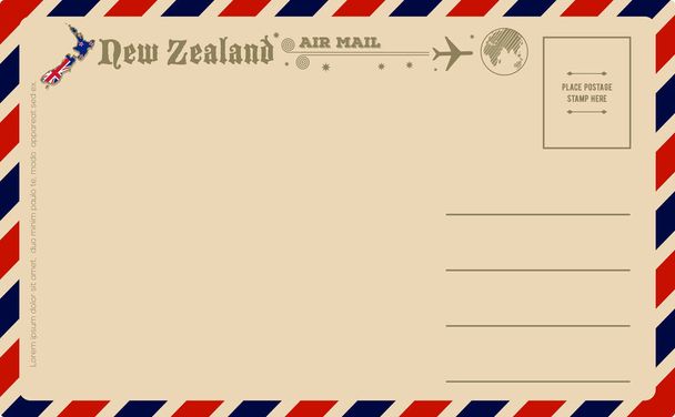 Postal vintage con mapa de Nueva Zelanda
 - Vector, Imagen