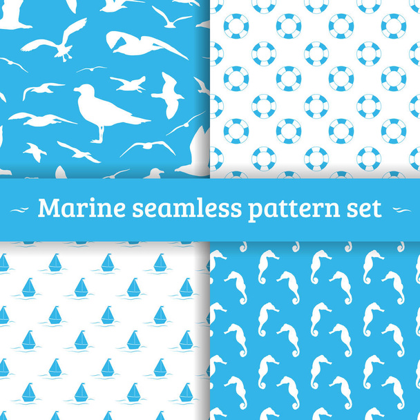 海洋のシームレスなパターン ベクトルの背景のセット - ベクター画像
