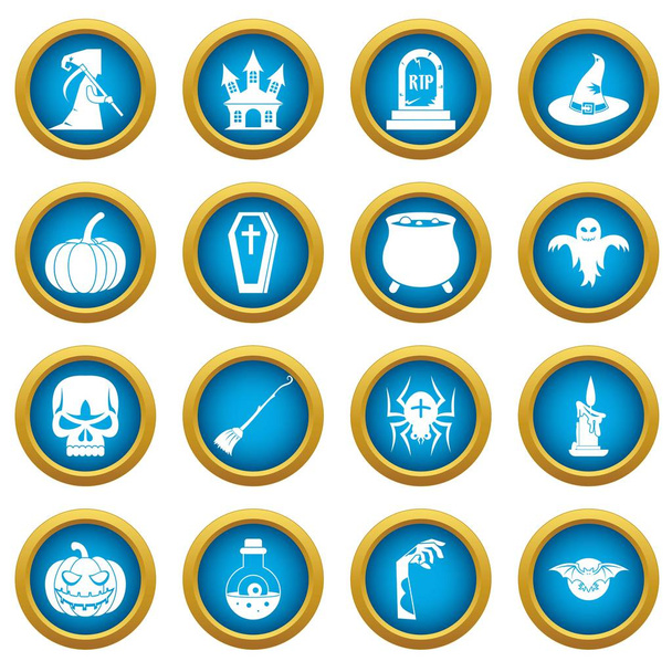 Halloween icons blue circle set - Вектор,изображение