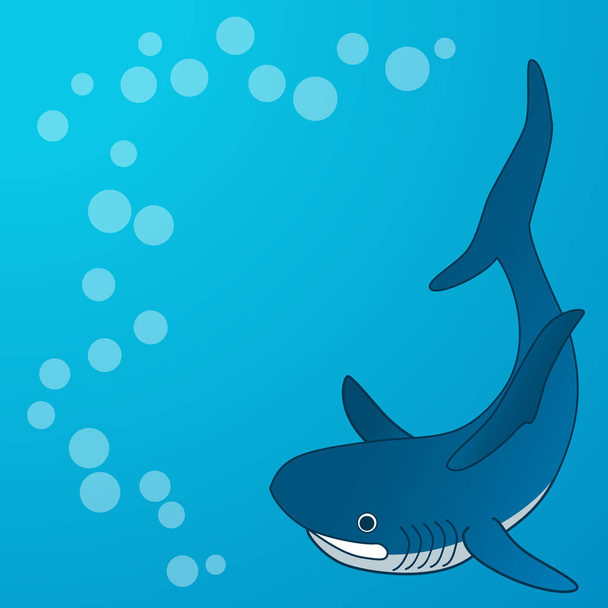 サメ。海水中背景。フラット漫画ベクトル イラスト - ベクター画像