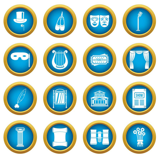 Theater icons blue circle set - Vector, Image