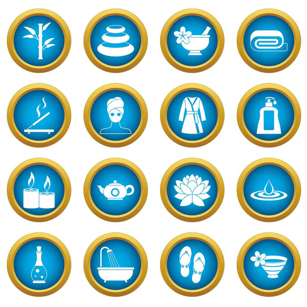 Spa treatments icons blue circle set - Vector, Image