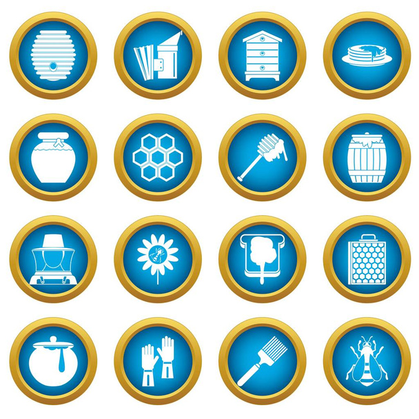 Apiary tools icons blue circle set - Вектор, зображення