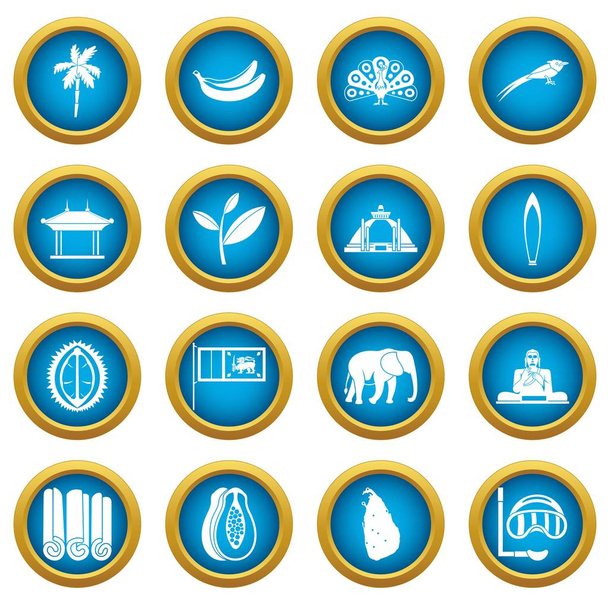 Sri Lanka ícones de viagem conjunto círculo azul
 - Vetor, Imagem