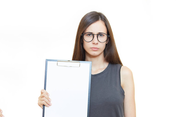 Portrait of happy smiling woman in glasses isolated on white background. - 写真・画像