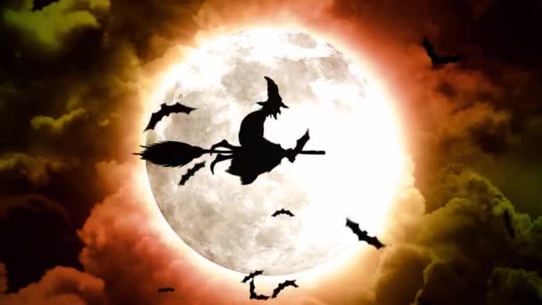 Halloween nietoperzy i czarownic w czerwone niebo i chmury - Materiał filmowy, wideo