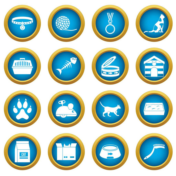 Cat care tools icons blue circle set - Vector, Image