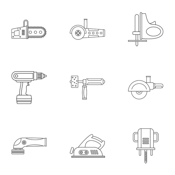 Electric power tool icon set, outline style - Διάνυσμα, εικόνα