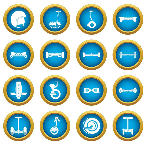 Balancing scooter icons blue circle set - Vector, Image