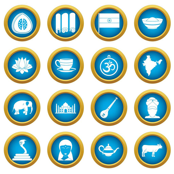 India travel icons blue circle set - Vector, Imagen
