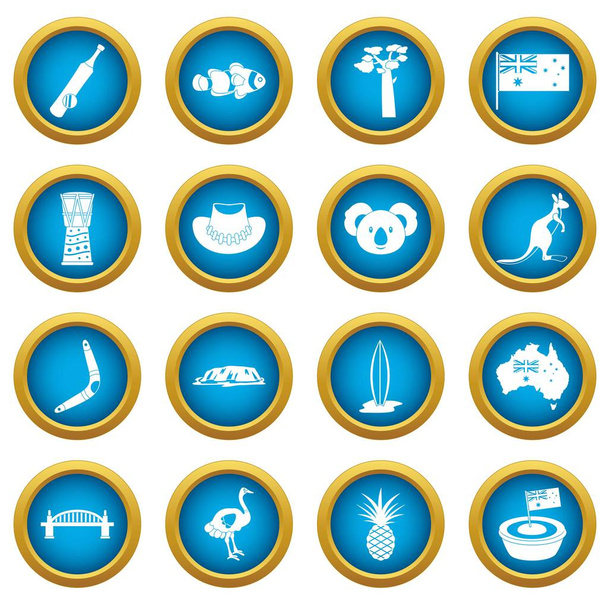 Australia travel icons blue circle set - Vettoriali, immagini
