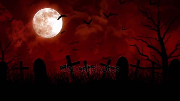 Halloween-Friedhof in rotem Himmel - Filmmaterial, Video