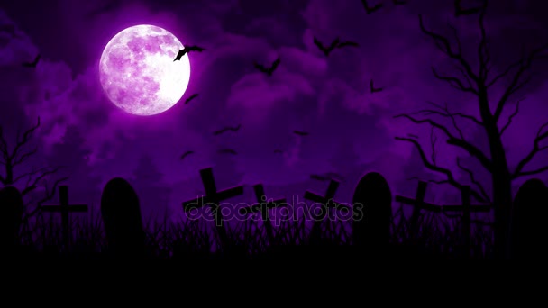 Halloween-Friedhof in violettem Himmel - Filmmaterial, Video