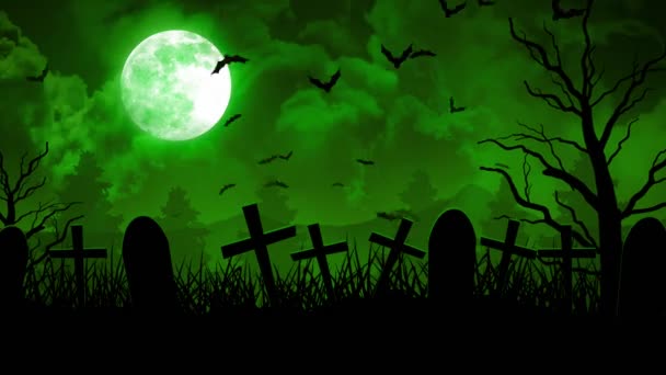 Halloween-Friedhof in grünem Himmel - Filmmaterial, Video