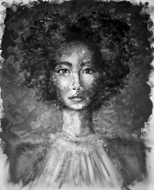 Portré egy lány fekete-fehér olajfestmény - Fotó, kép