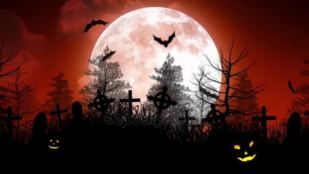 Halloween-Mond über Friedhof in rotem Himmel - Filmmaterial, Video