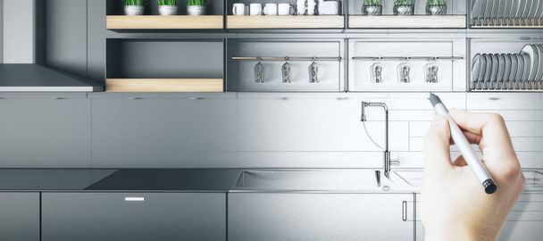 Keuken blauwdruk concept  - Foto, afbeelding