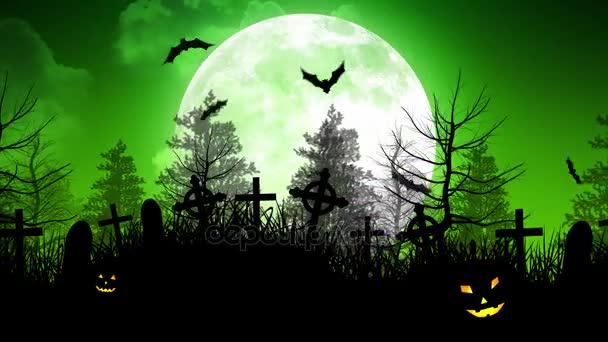 Halloween měsíc přes hřbitov v zelené oblohy - Záběry, video