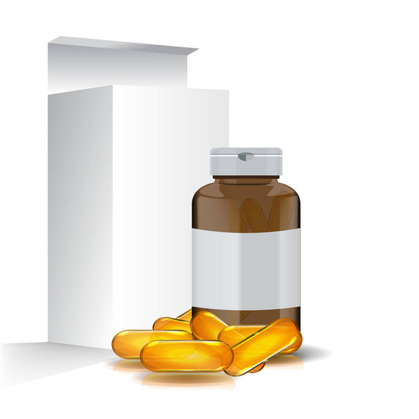 Blank realistic Omega 3 Package Design with fish oil pills - Vector, Image