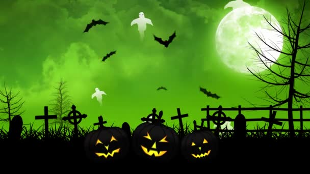 Halloween-Geister und Friedhof mit grünem Himmel - Filmmaterial, Video