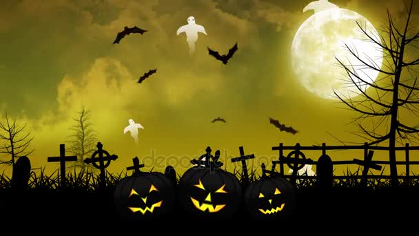 Halloween Ghosts and Cemetery with Yellow Sky - Footage, Video