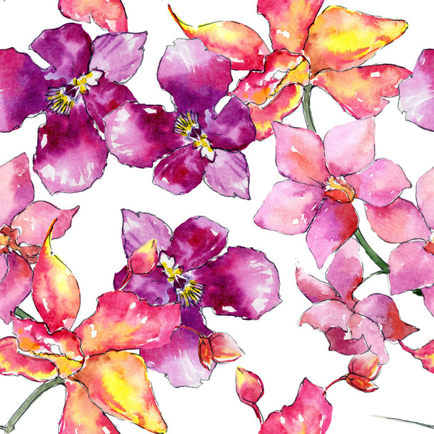 Wildflower orchid flower pattern in a watercolor style. - Фото, зображення