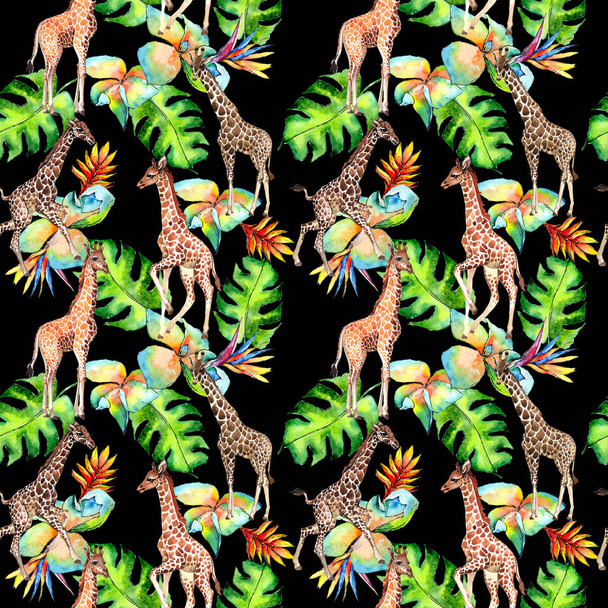 Exotic giraffe wild animal pattern in a watercolor style. - Foto, Bild