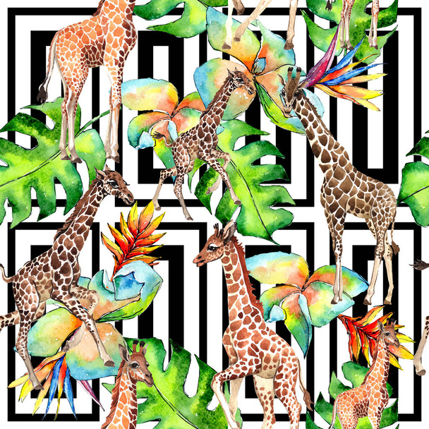 Eksoottinen kirahvi luonnonvaraisten eläinten kuvio akvarelli tyyli
. - Valokuva, kuva