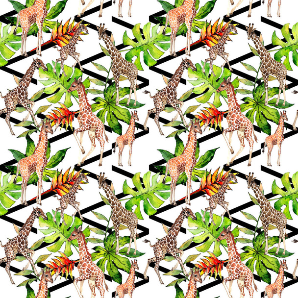 Exotic giraffe wild animal pattern in a watercolor style. - Photo, Image