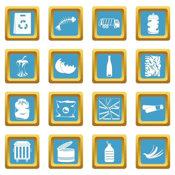 Waste and garbage icons azure - Vector, imagen