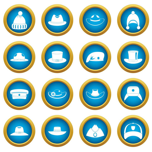 Headdress hat icons blue circle set - Вектор, зображення
