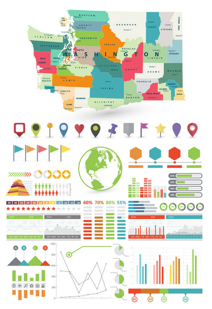 Washington map and Infographics design elements - Vettoriali, immagini