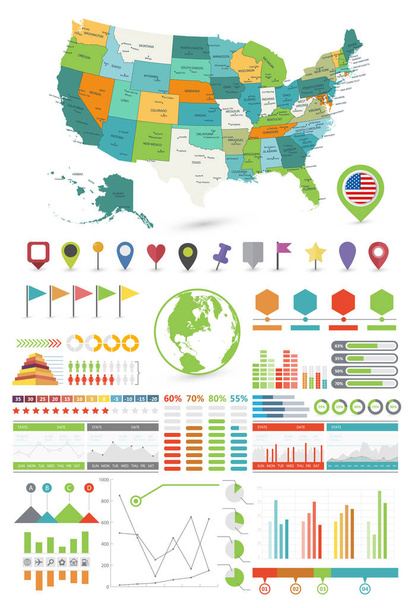 ΗΠΑ χάρτη και Infographics σχεδιαστικά στοιχεία. Σε λευκό - Διάνυσμα, εικόνα